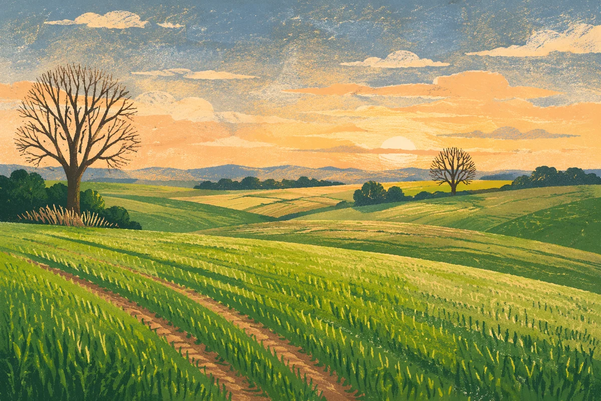 Golden Green Countryside Field Panorama