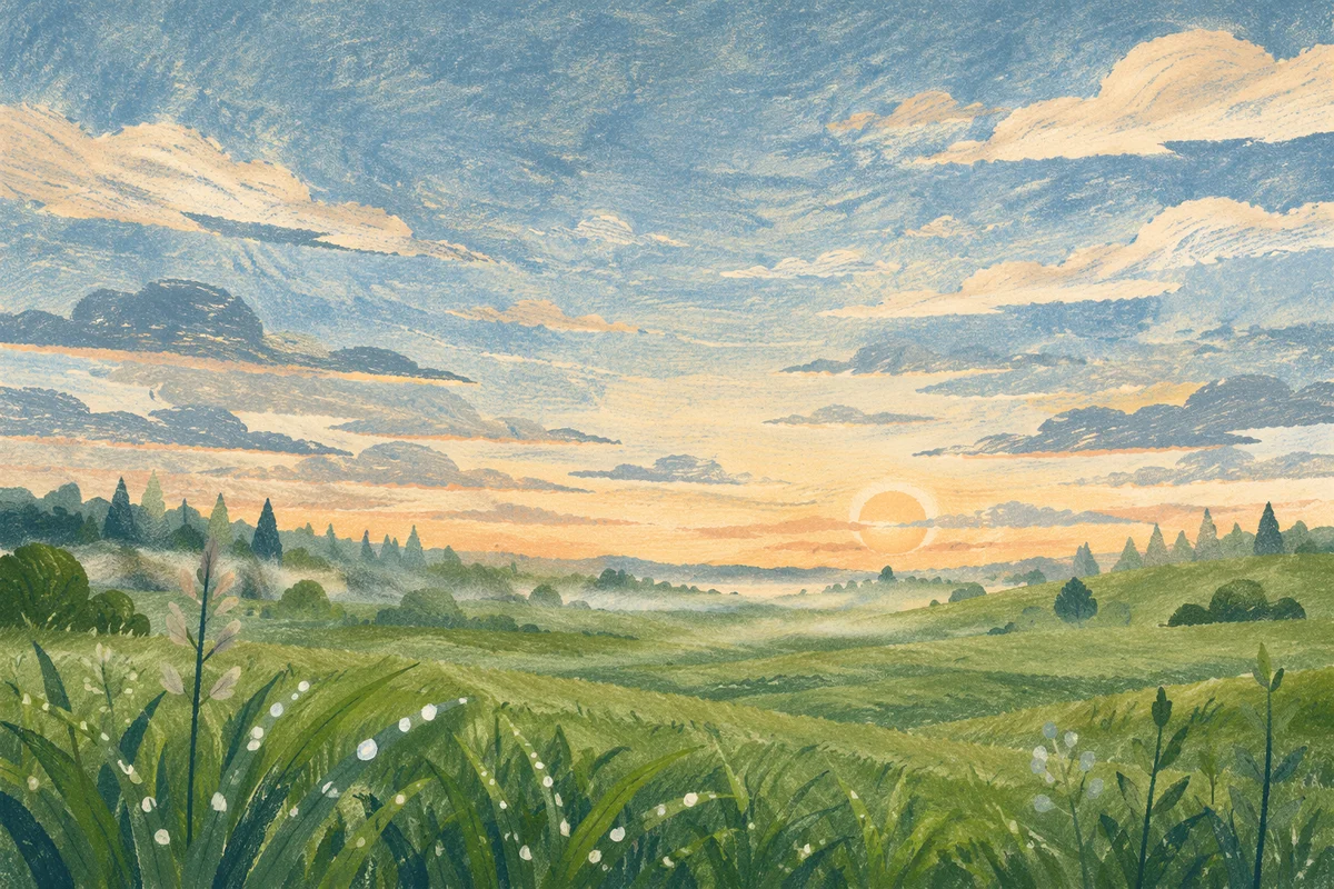 Peaceful Spring Meadow Under Morning Sky