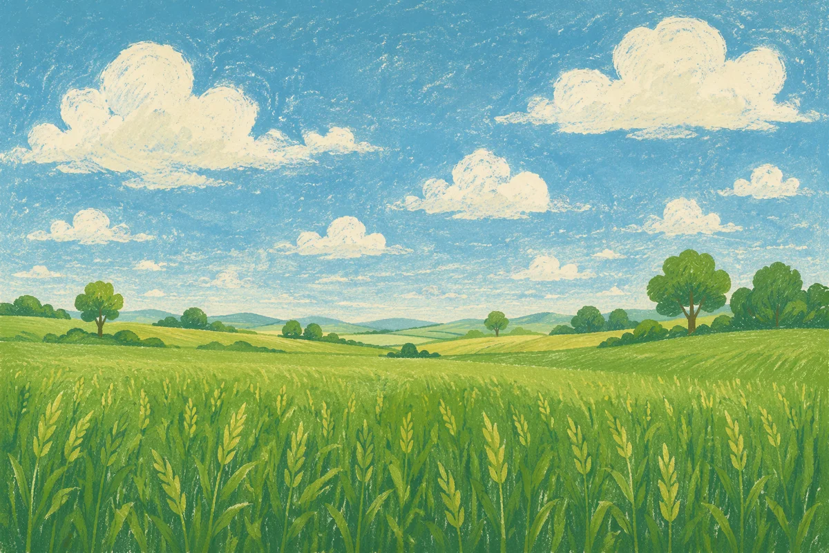 Peaceful Green Field Under Blue Sky