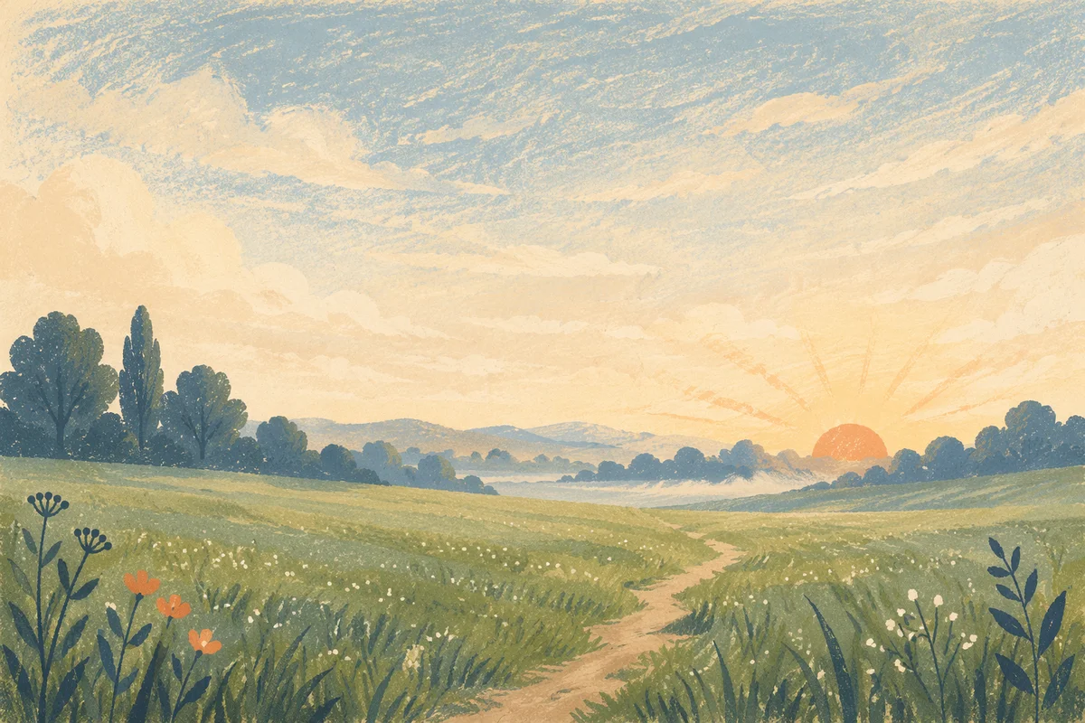 Peaceful Green Field at Morning Dawn