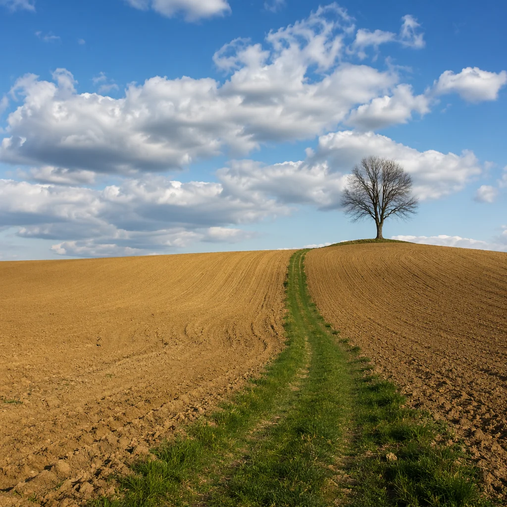 Open Countryside Field with Green Grass Path