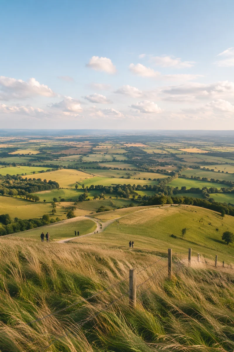 Peaceful Green Hillside Over Open Countryside