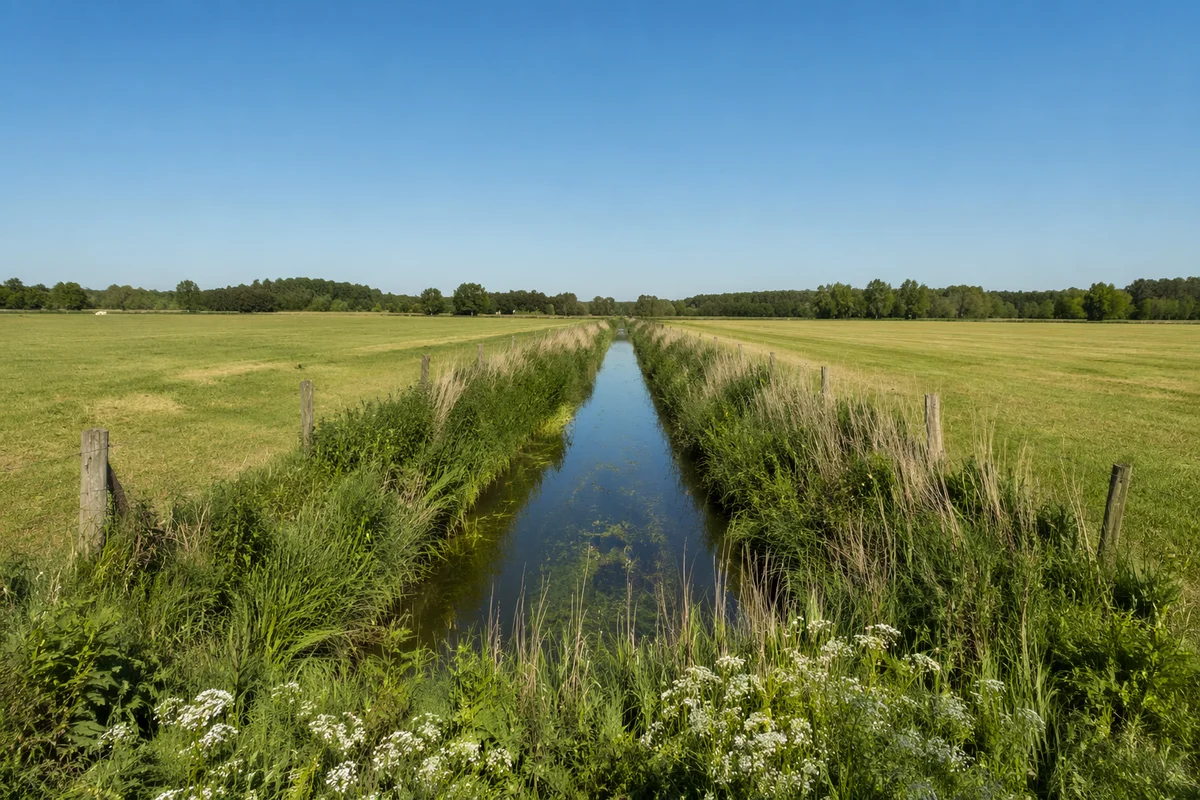 Open Green Countryside Field Under Blue Sky