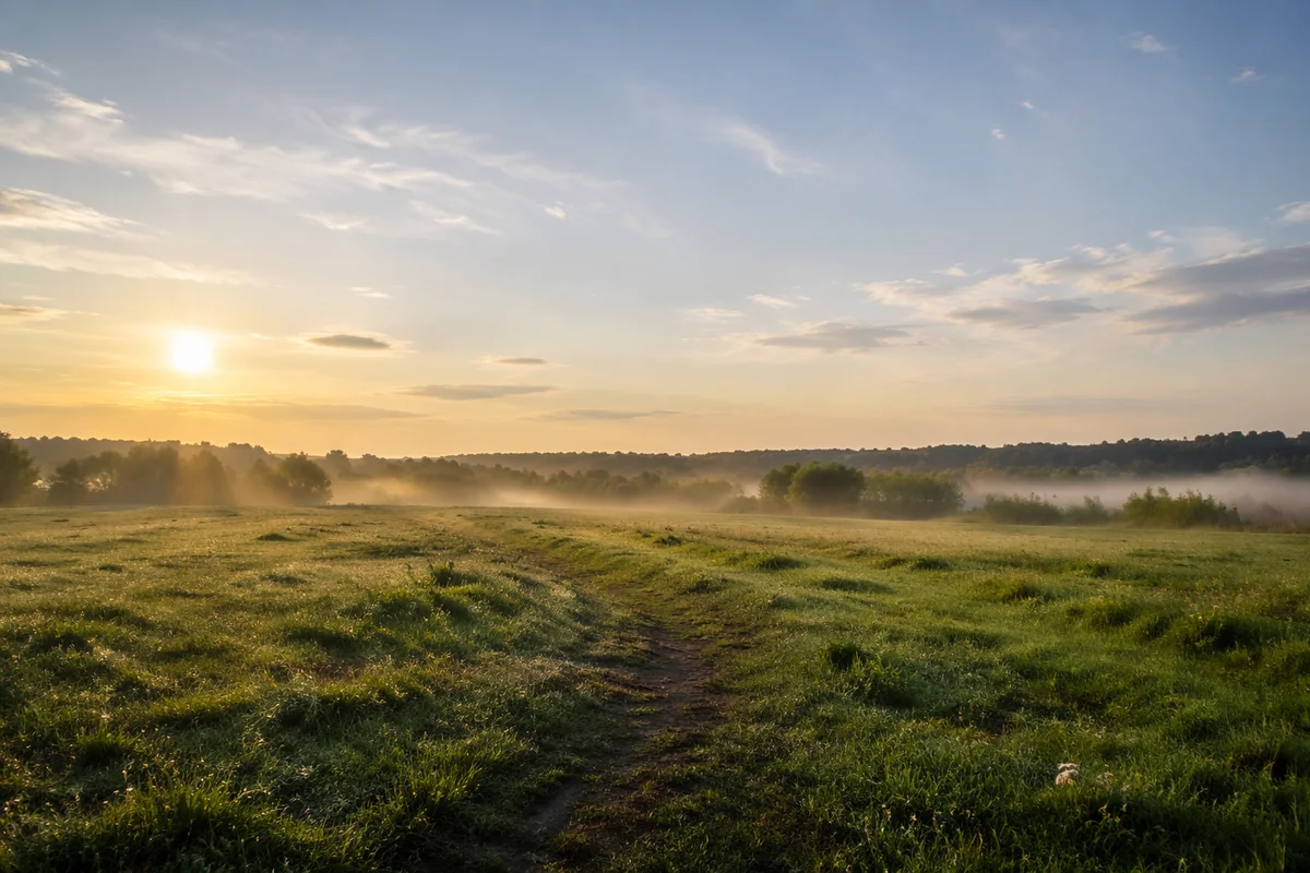Peaceful Morning Green Field Landscape