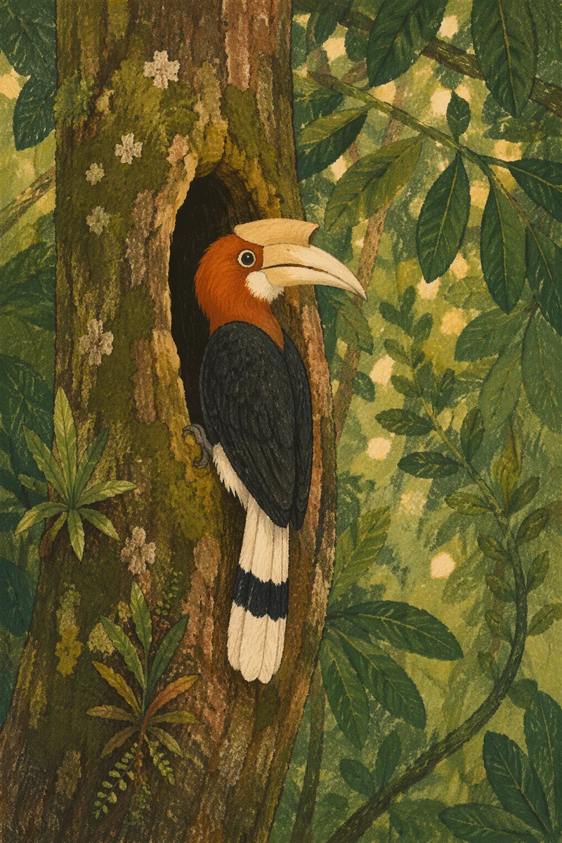 Hornbill in Lush Tropical Forest Light