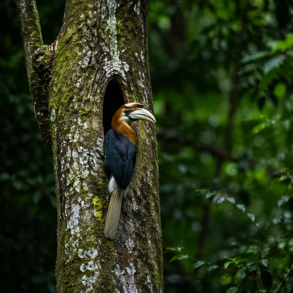 Hornbill in Sunlit Tropical Forest Hollow