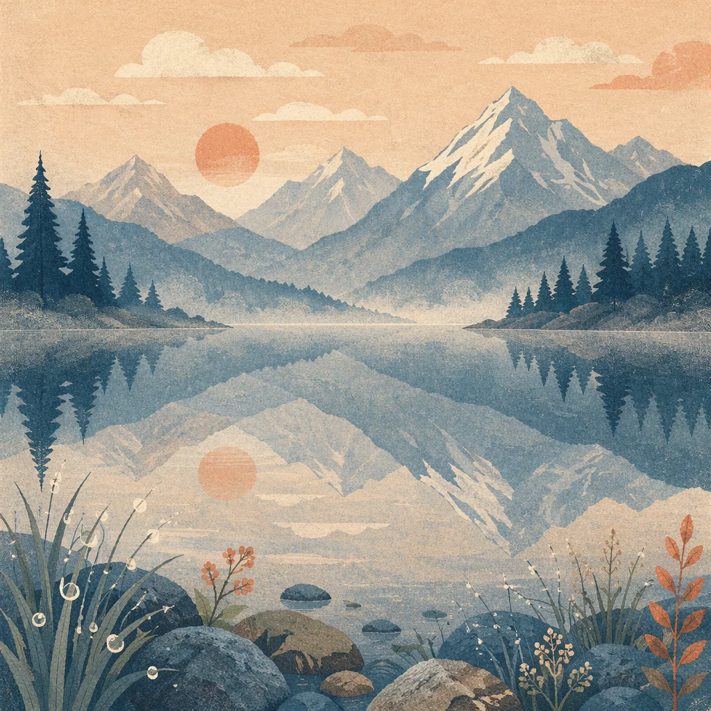 Calm Morning Lake Reflection in Mountains