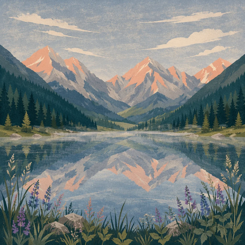 Serene Morning Alpine Lake Reflection