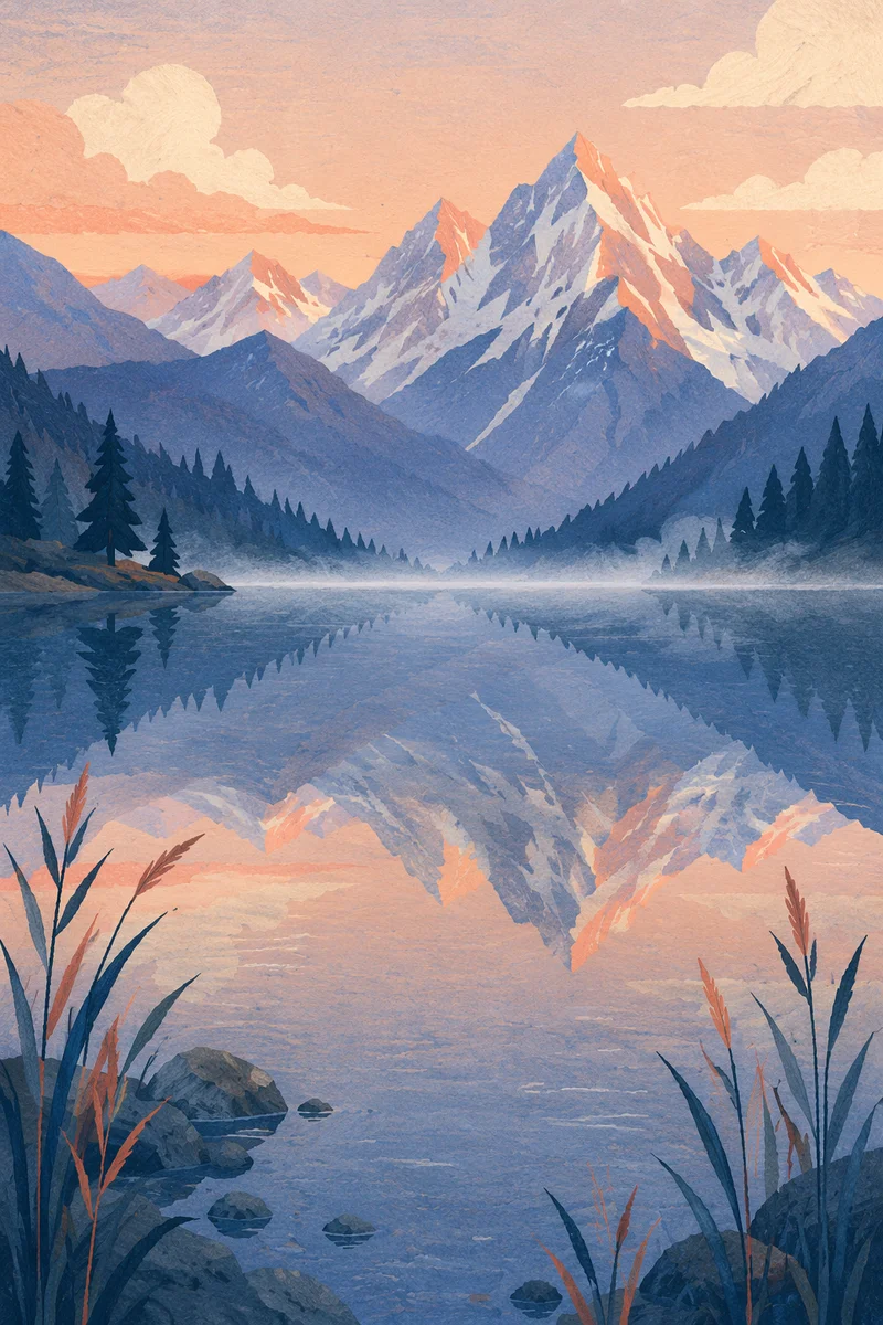 Calm Alpine Lake at Dawn Reflection