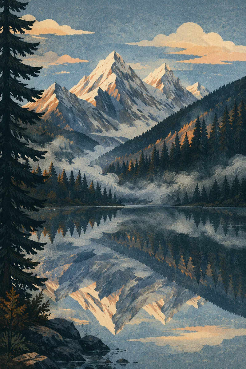 Calm Alpine Lake Morning Reflection