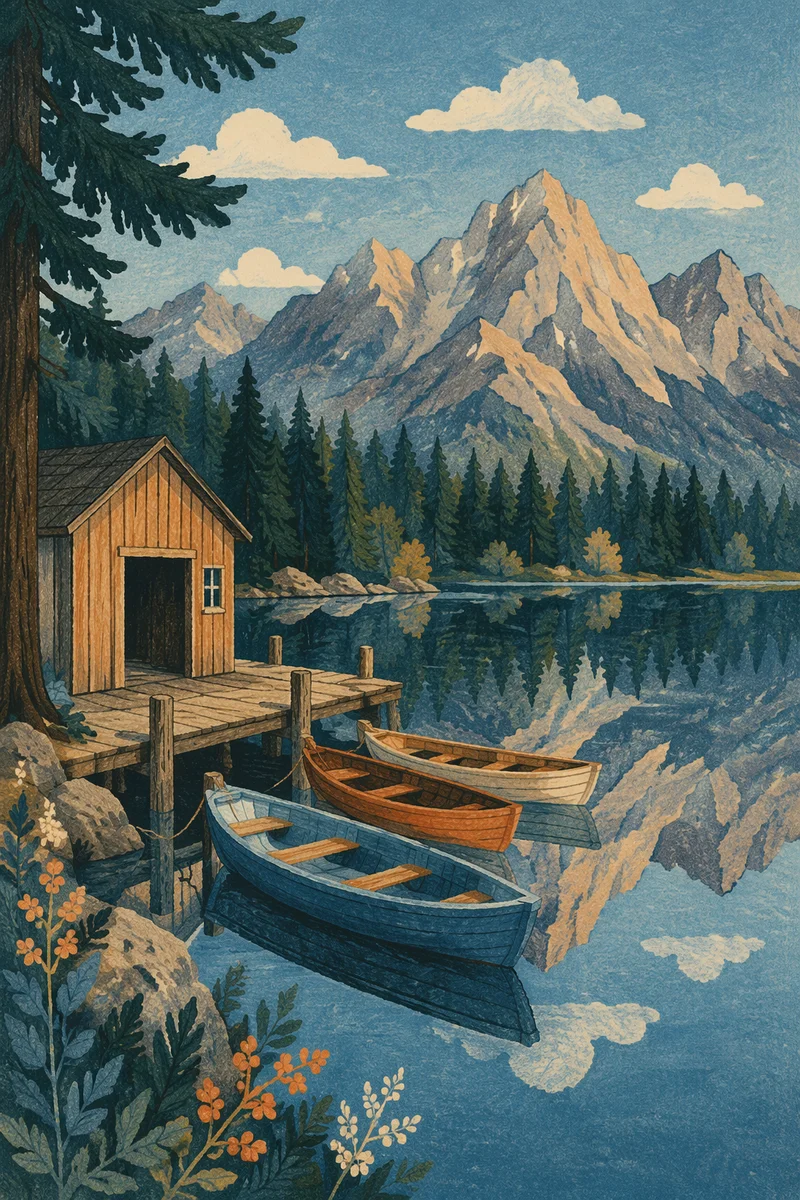 Calm Morning Lake with Mountain Reflections