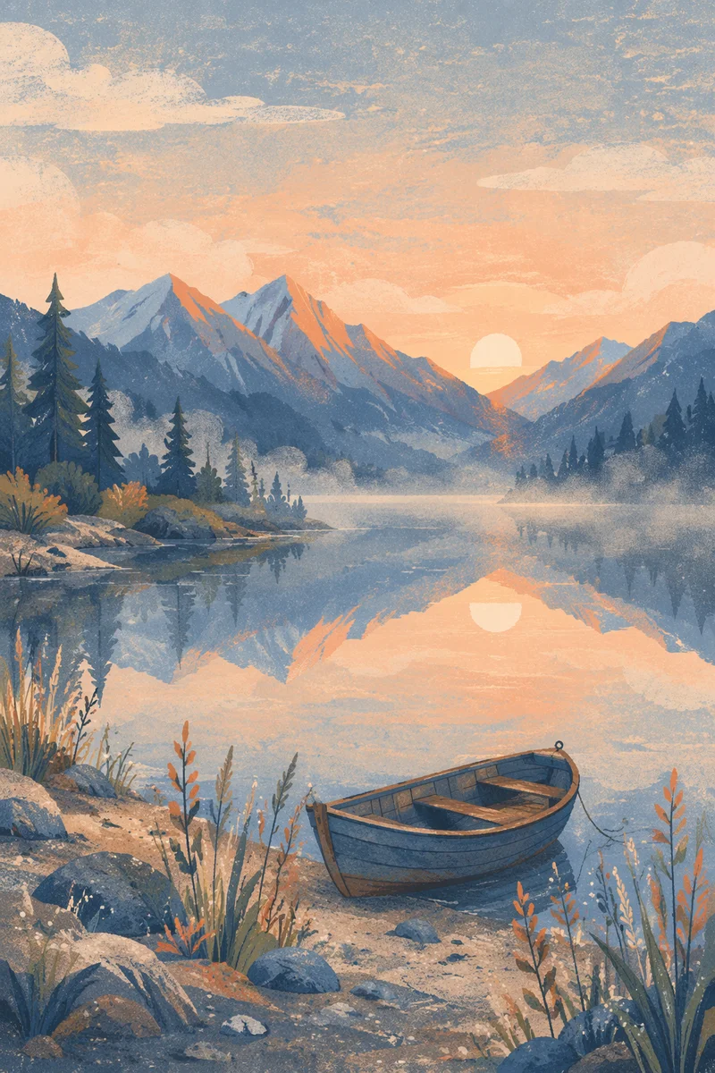Calm Alpine Lake Morning Reflection
