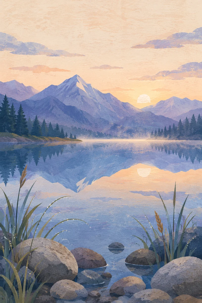 Calm Alpine Lake Morning Reflection