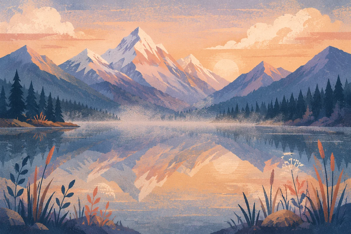 Calm Alpine Lake at Morning Reflection