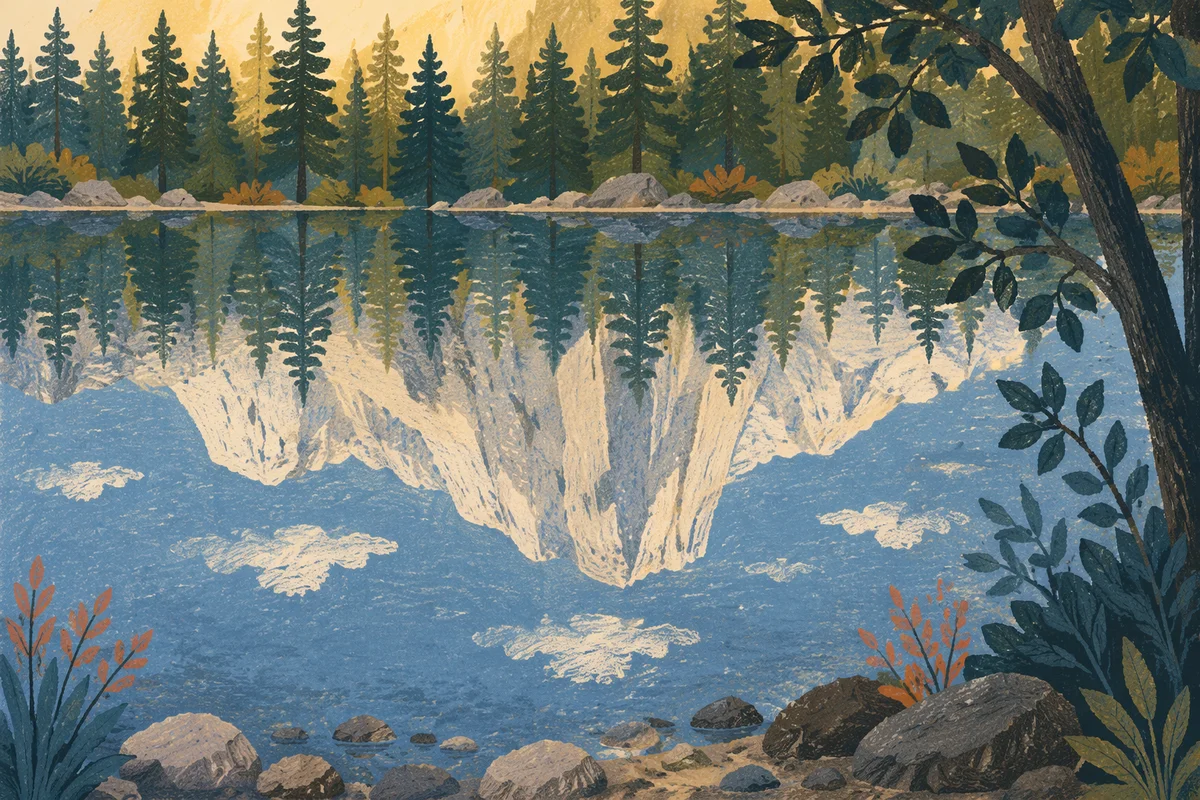Calm Morning Lake Reflection with Mountains