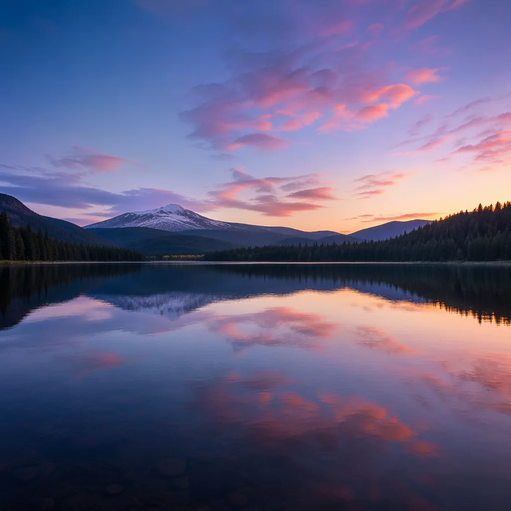 Calm Alpine Lake at Blue Hour