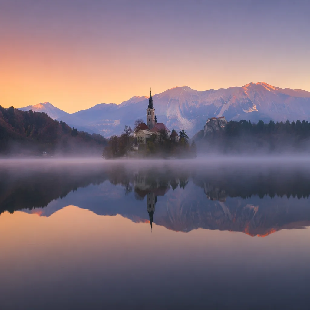 Calm Alpine Lake Reflection at Dawn