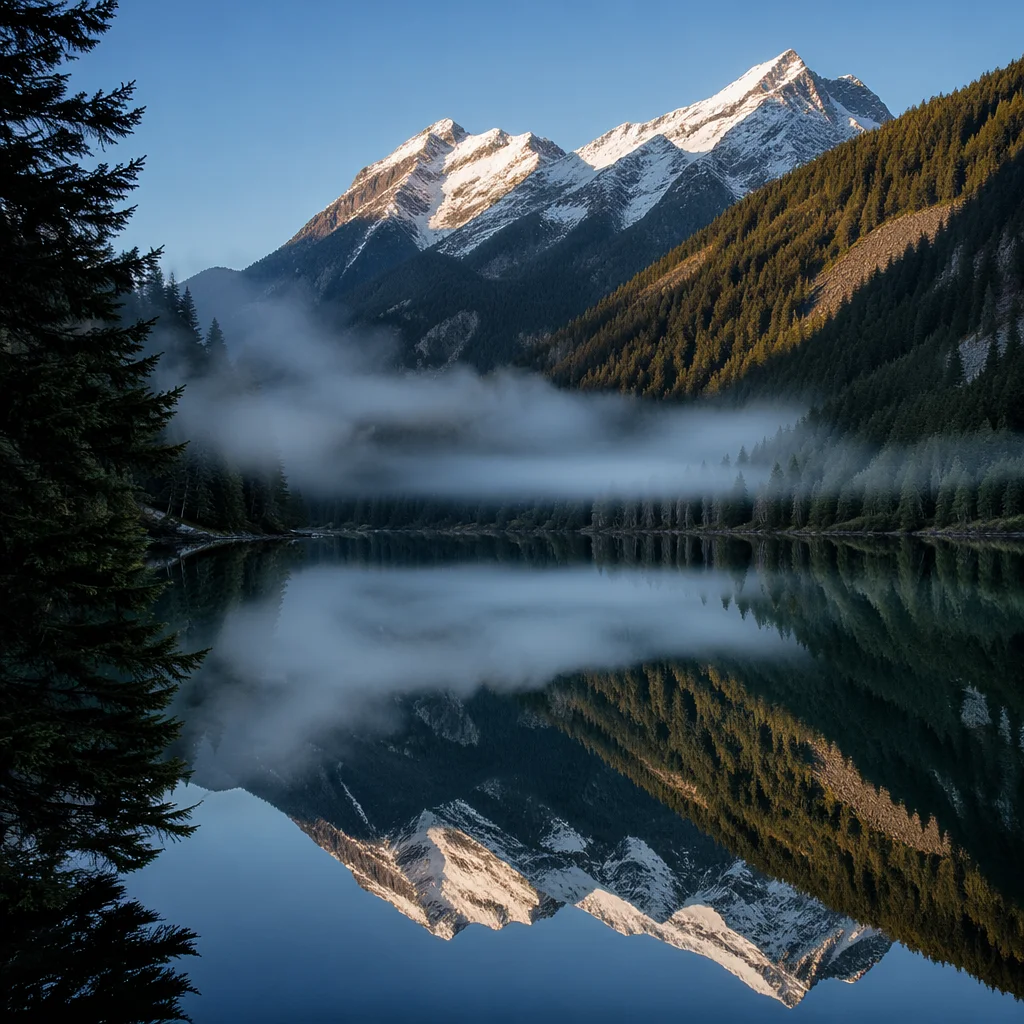 Calm Alpine Lake Morning Reflection