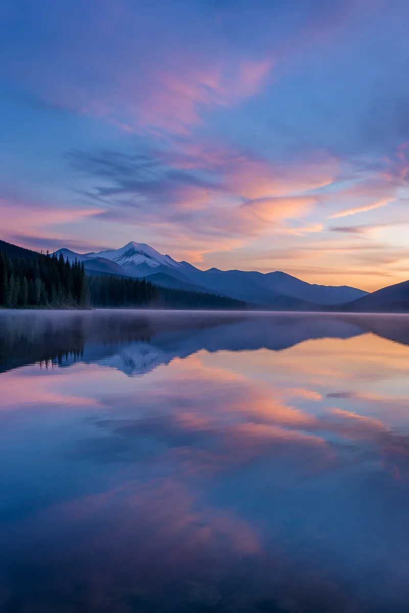 Calm Alpine Lake Morning Reflection