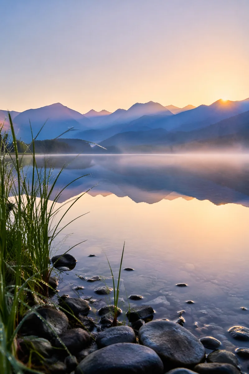 Calm Alpine Lake Morning Reflection