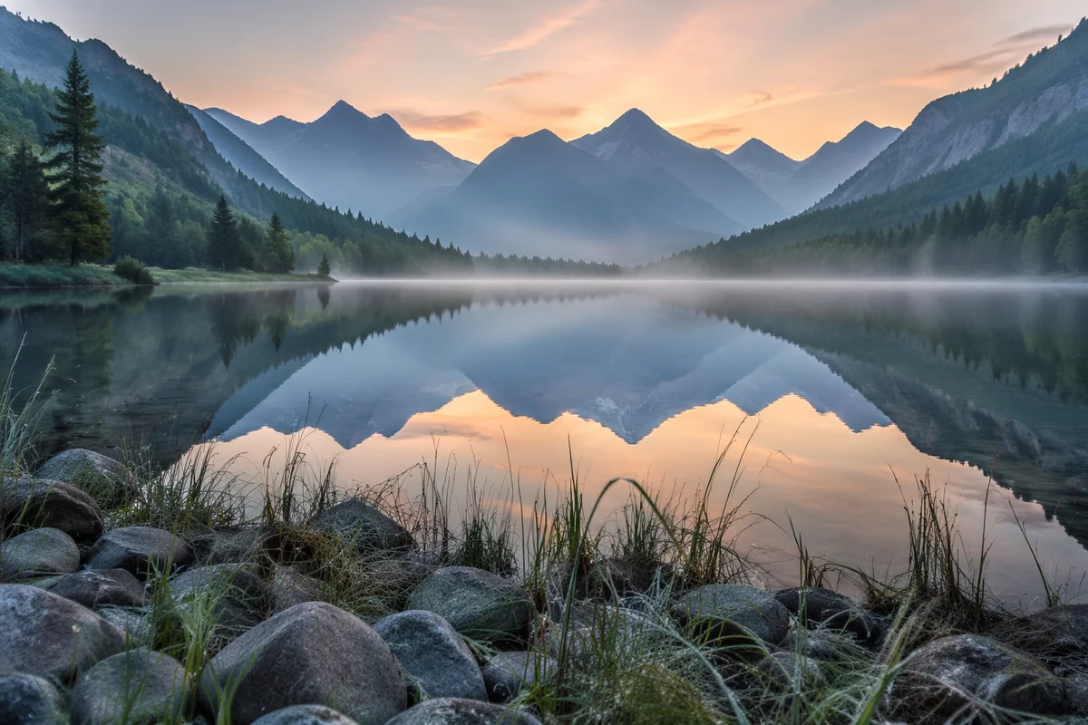 Calm Alpine Lake Reflection at Sunrise