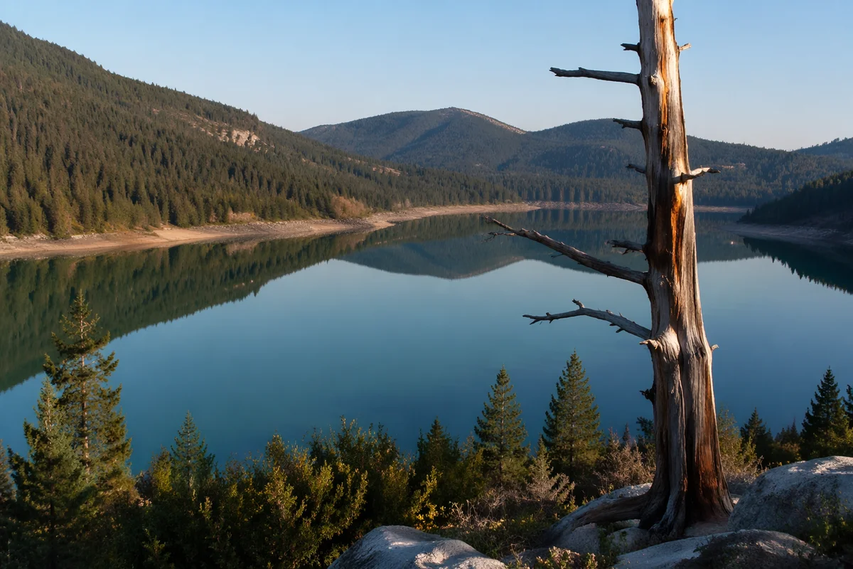 Calm Morning Lake with Mountain Reflections