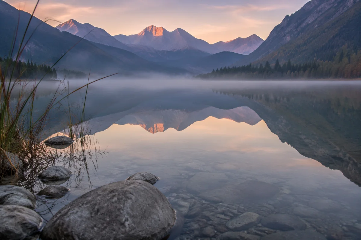 Calm Alpine Lake Morning Reflection