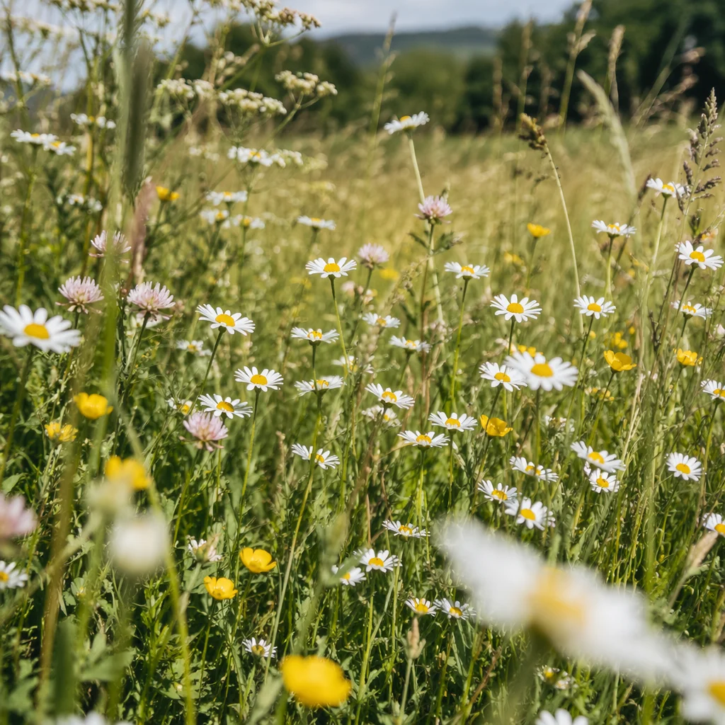 Sunlit Summer Meadow With Wildflowers