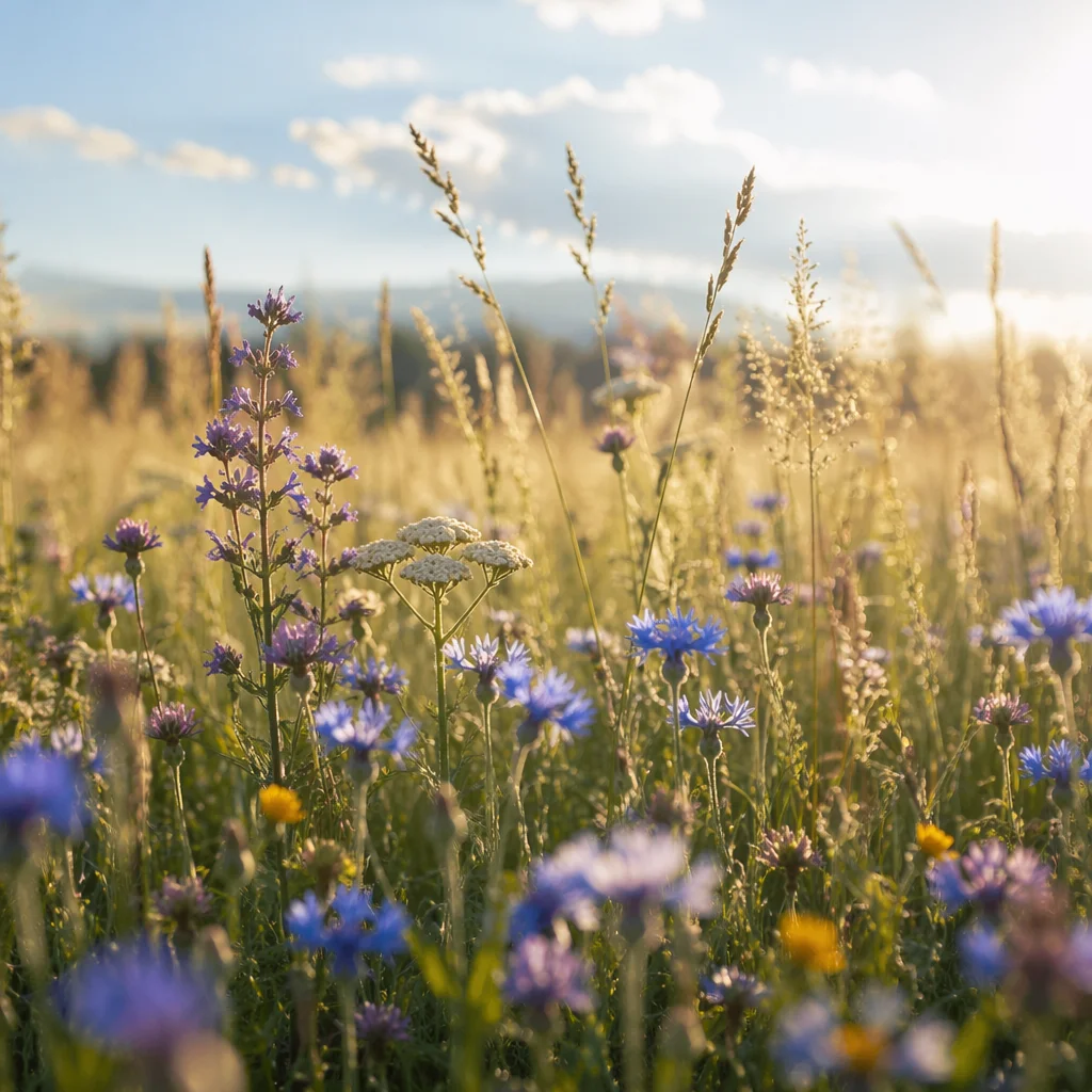 Sunlit Summer Meadow with Wildflowers