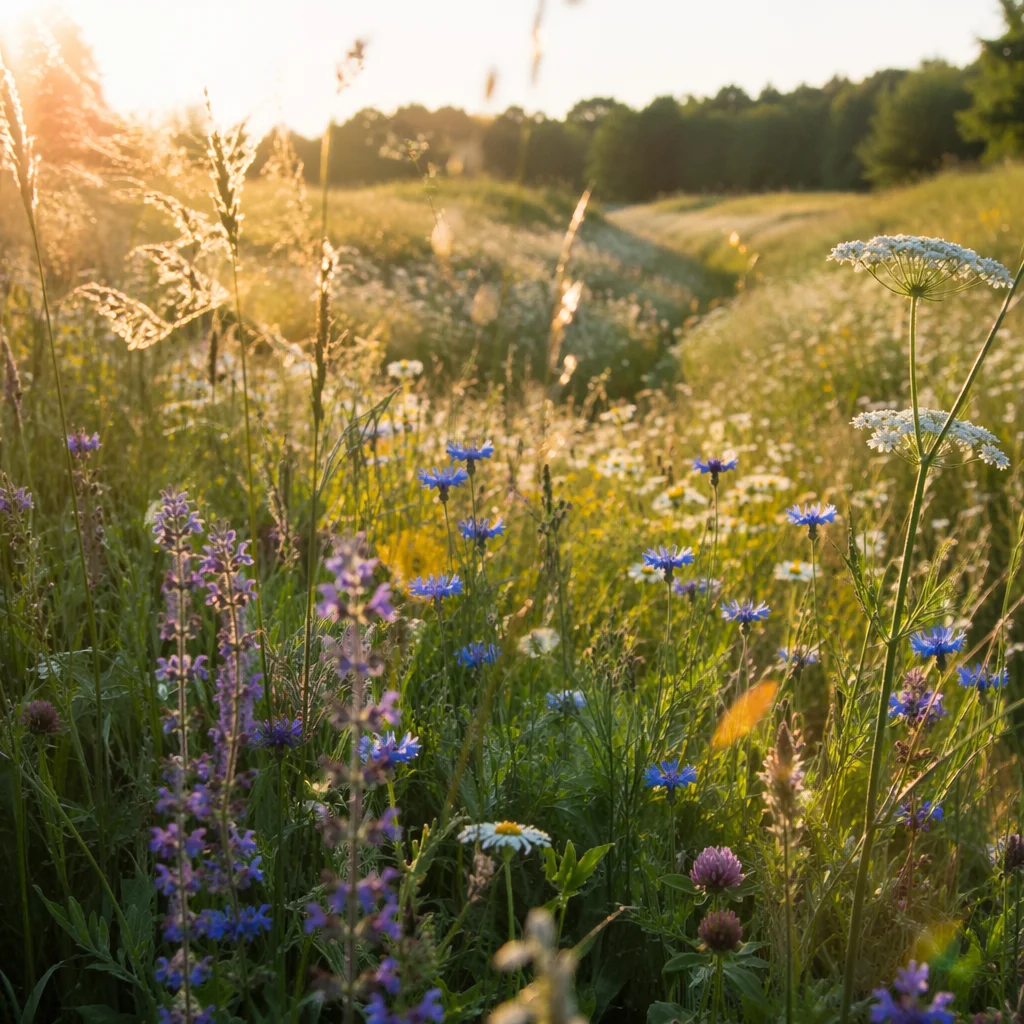 Sunlit Summer Meadow with Wildflowers