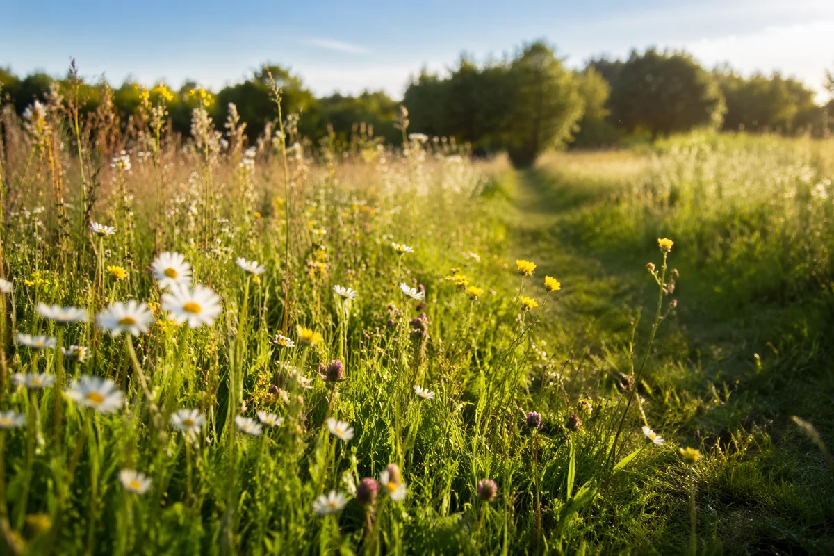 Sunlit Summer Meadow with Wildflowers