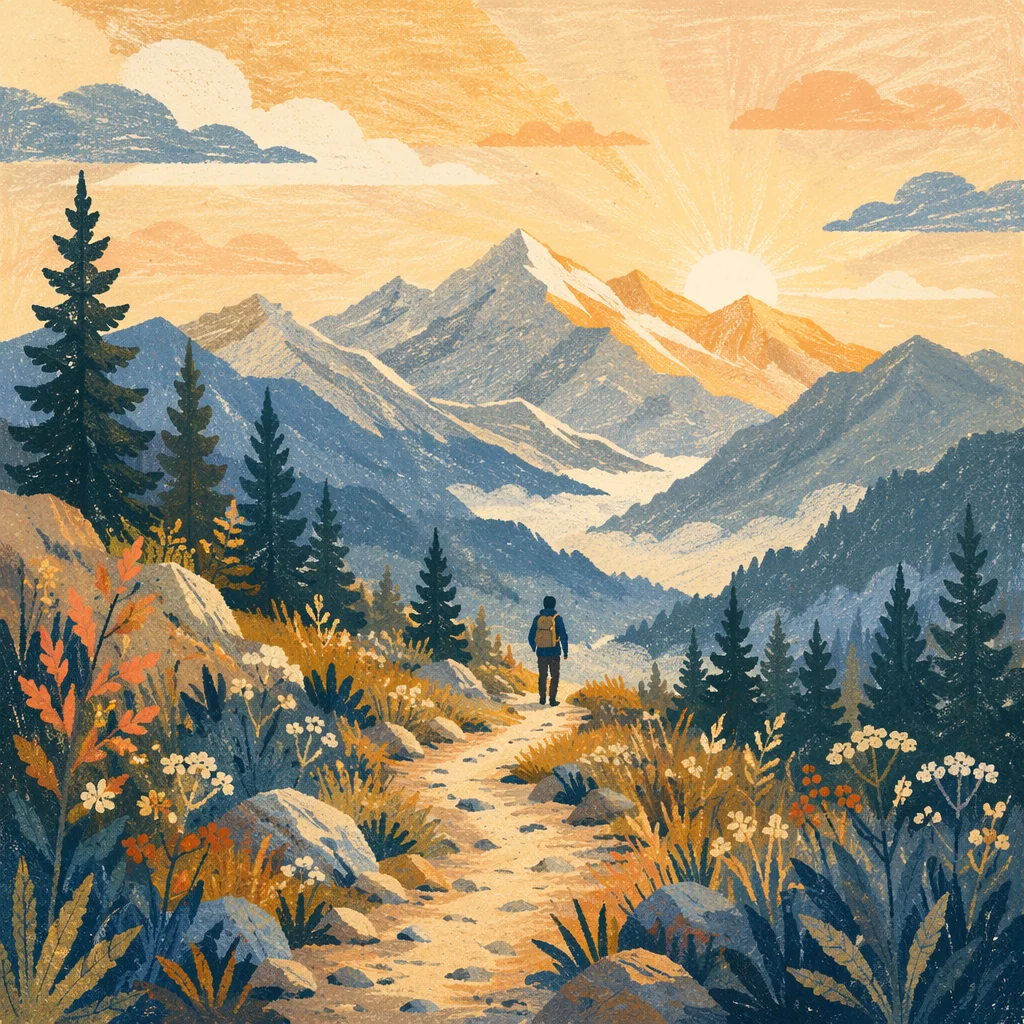 Sunrise Hiking Trail Through Alpine Mountains