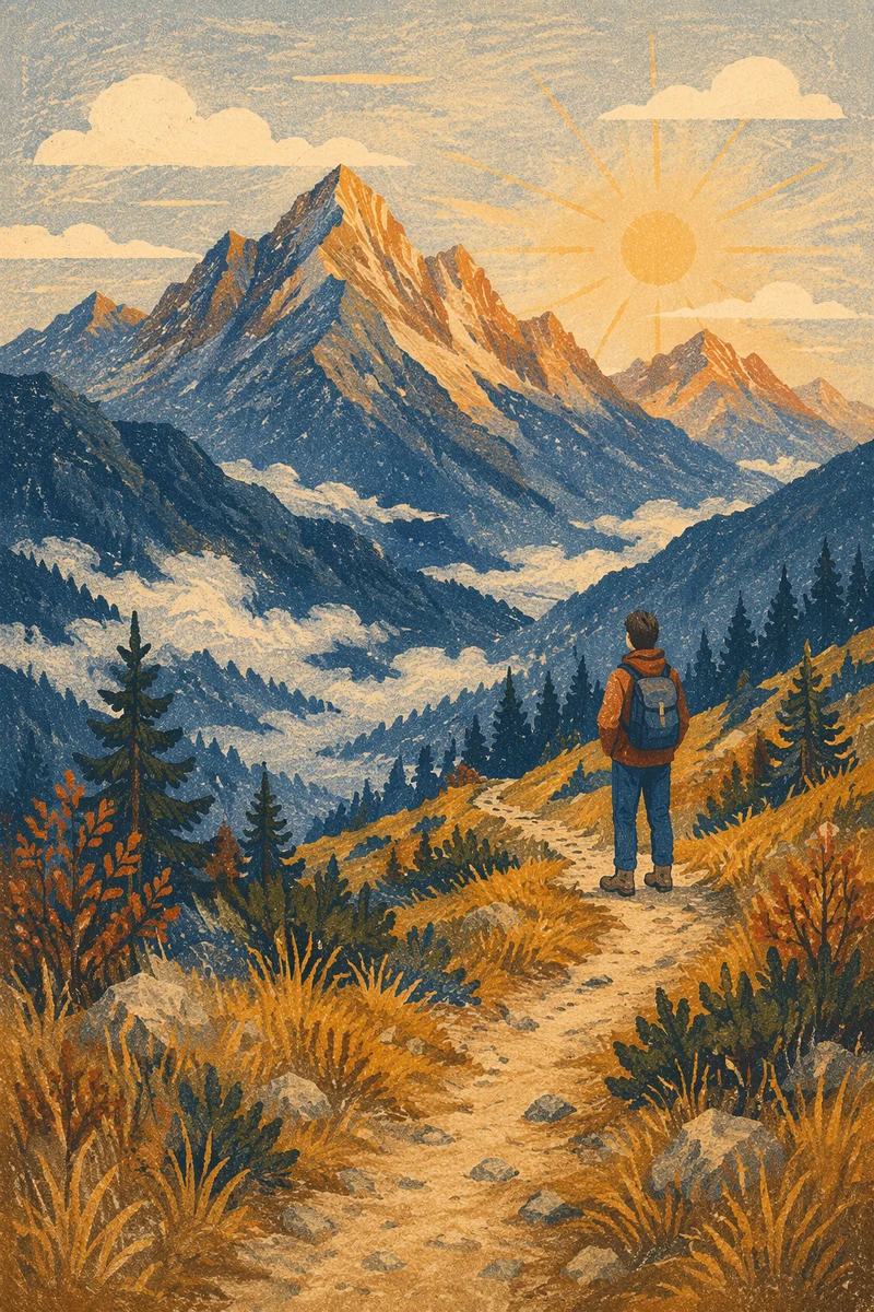 Autumn Sunrise Mountain Trail View