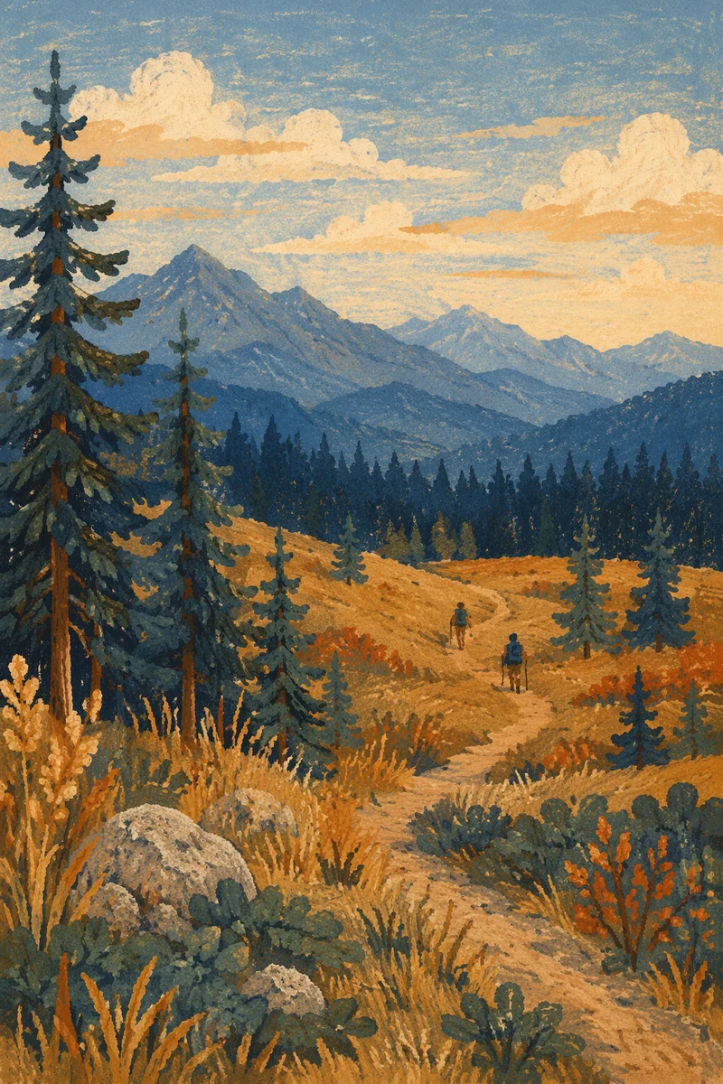 Peaceful Mountain Meadow with Distant Hiker