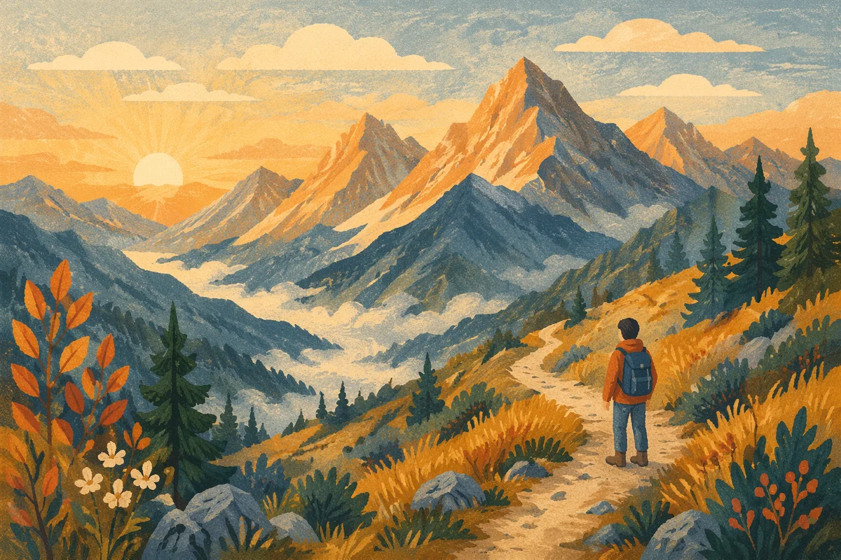 Autumn Sunrise Mountain Trail Panorama