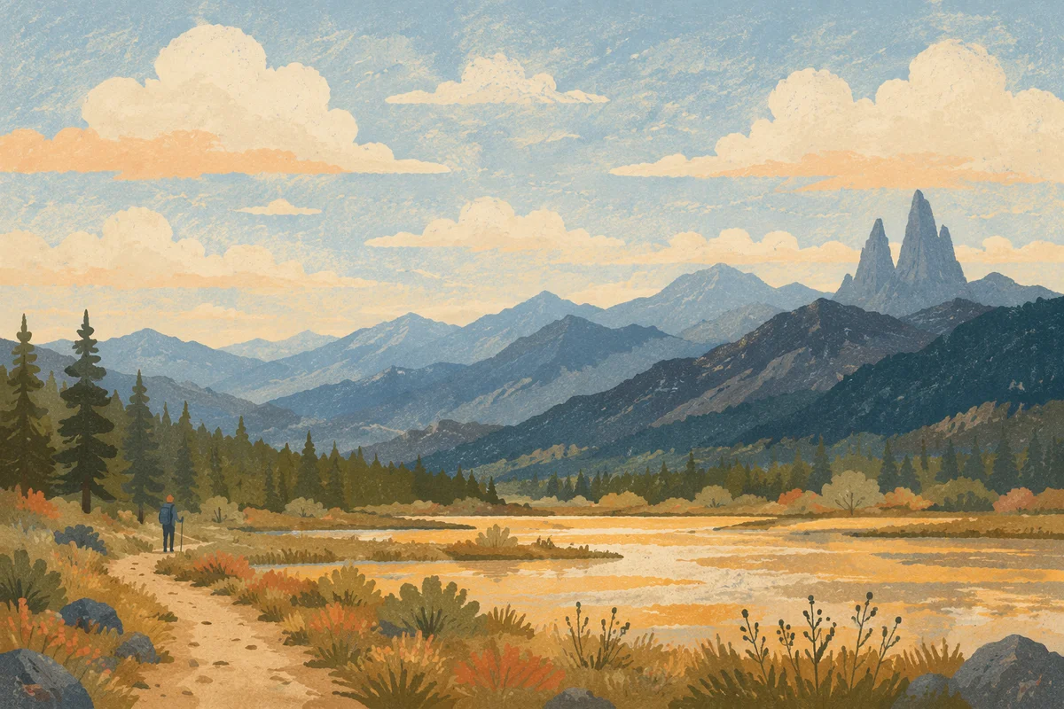 Peaceful Mountain Trail and Golden Wetland