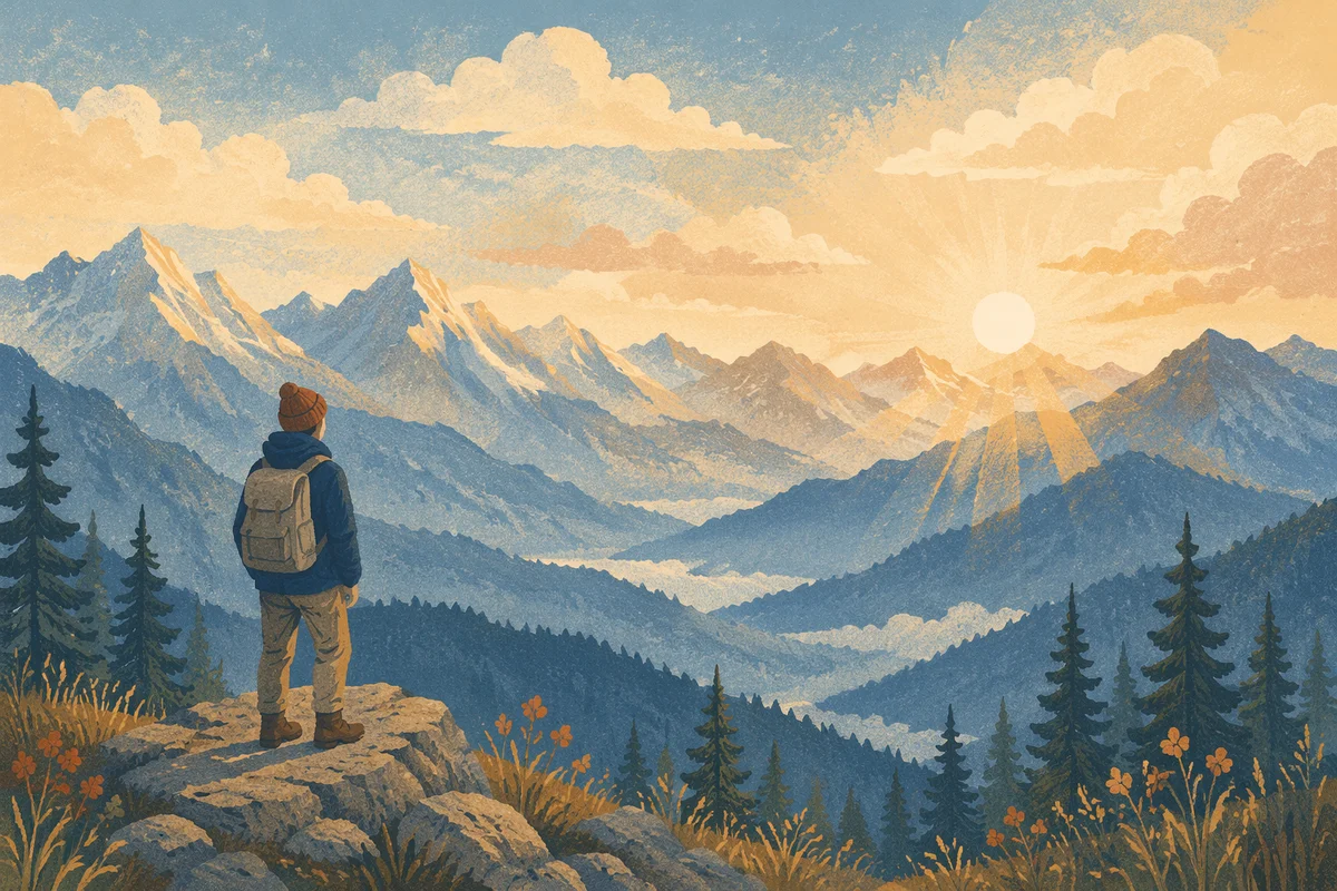 Peaceful Alpine Hiker at Sunrise
