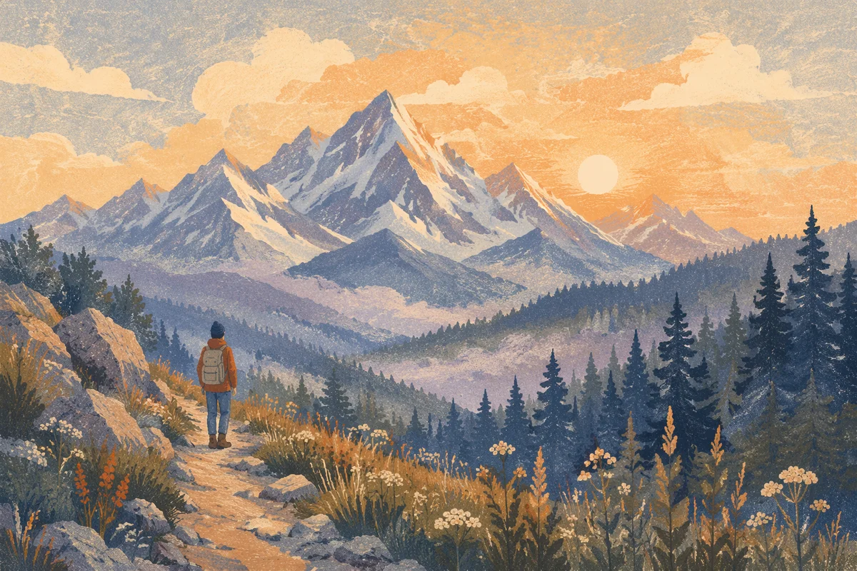 Dawn Mountain Trail with Lone Hiker
