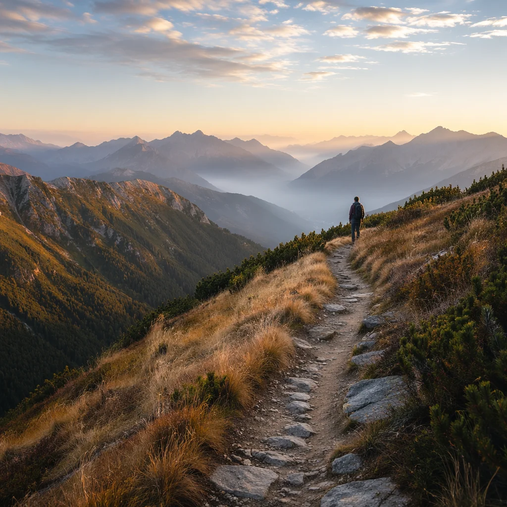 Autumn Sunrise Mountain Trail Panorama