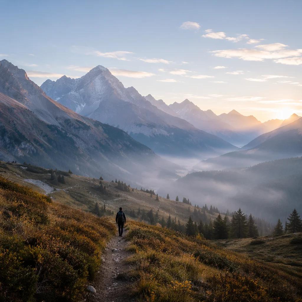 Alpine Sunrise Hiking Trail Mountain Landscape