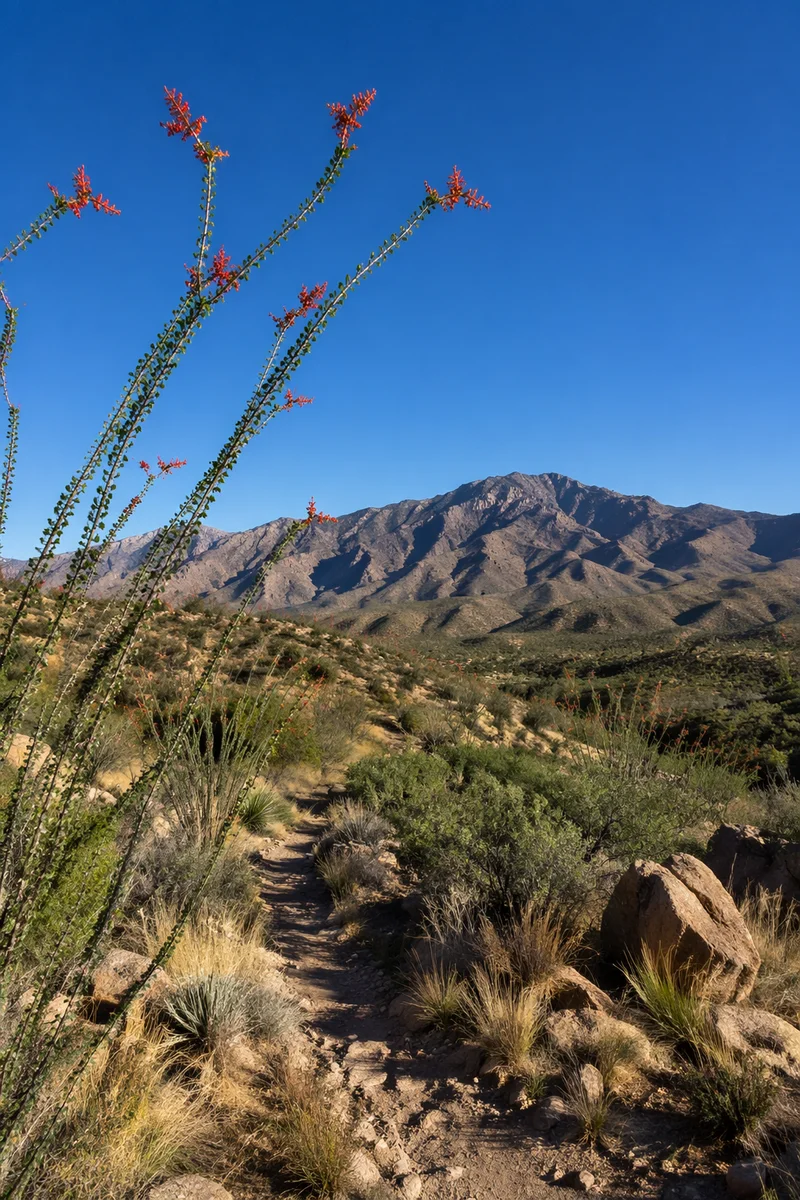 Arid Mountain Hiking Trail at Sunset