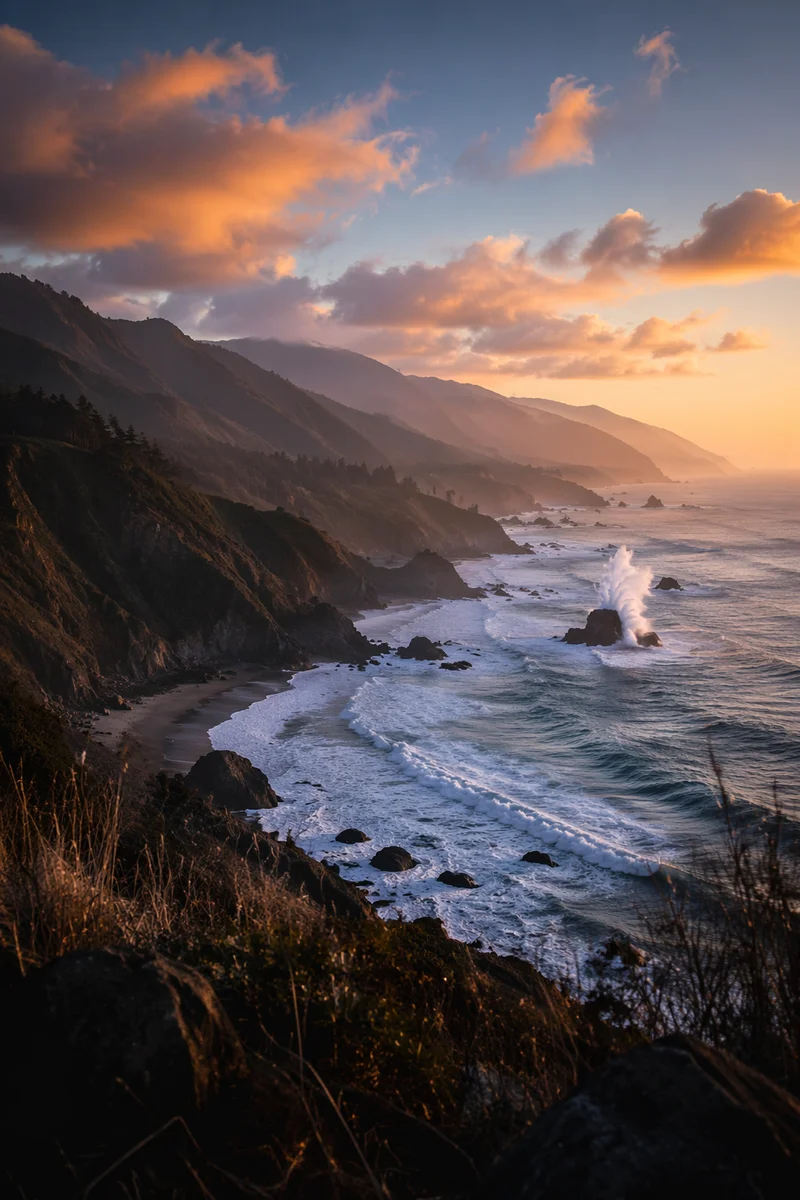 Peaceful Coastal Mountains at Sunset