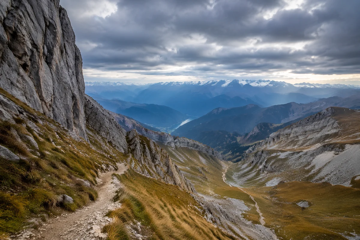 Alpine Hiking Trail Above Mountain Valley