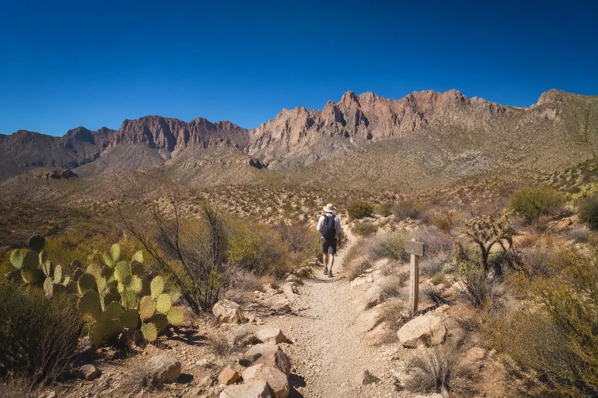 Lone Hiker on Desert Mountain Trail