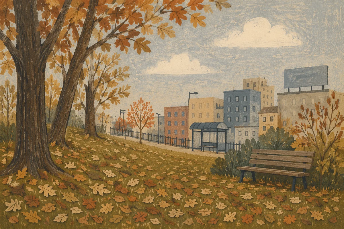 Quiet Autumn Park Bench by City Edge