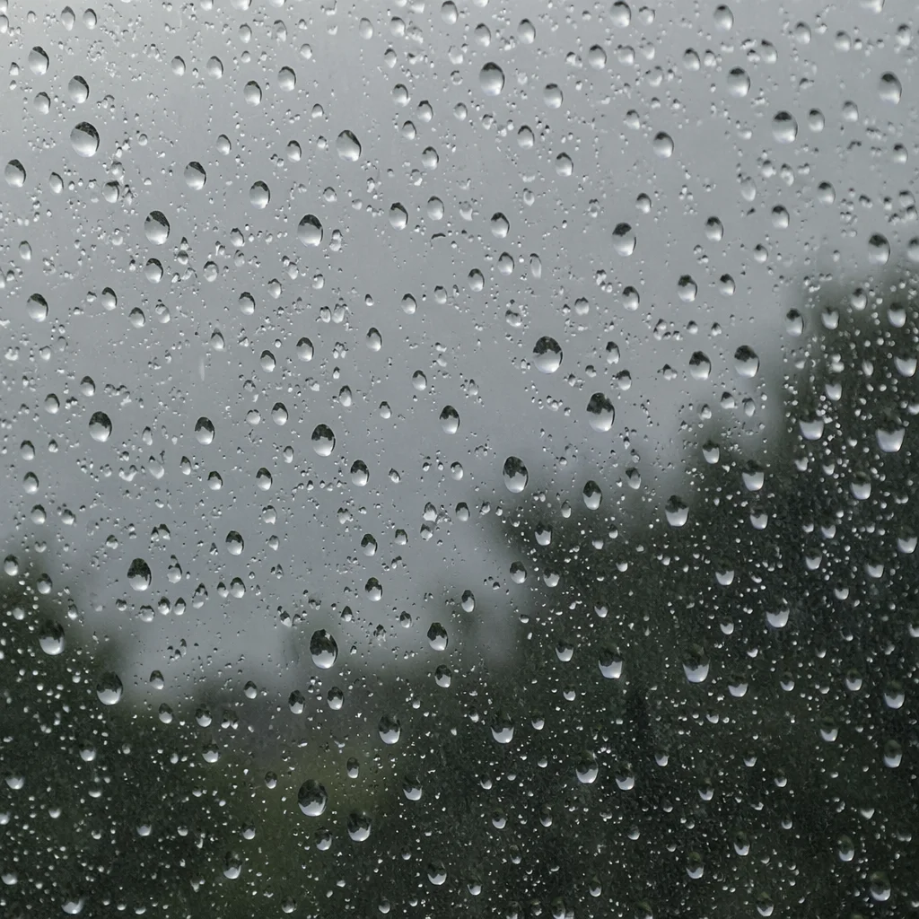 Rain Droplets on Blurred Window Glass