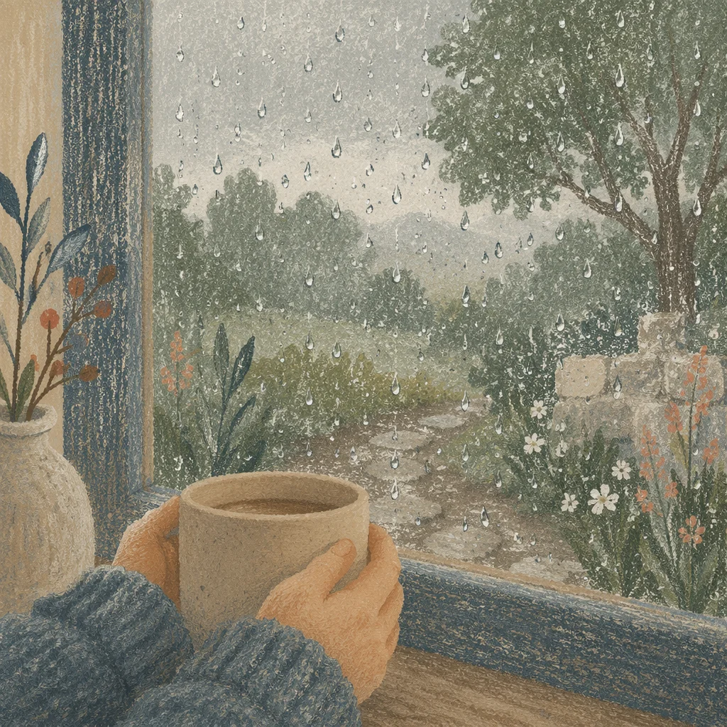 Rain Droplets on Window in Quiet Morning