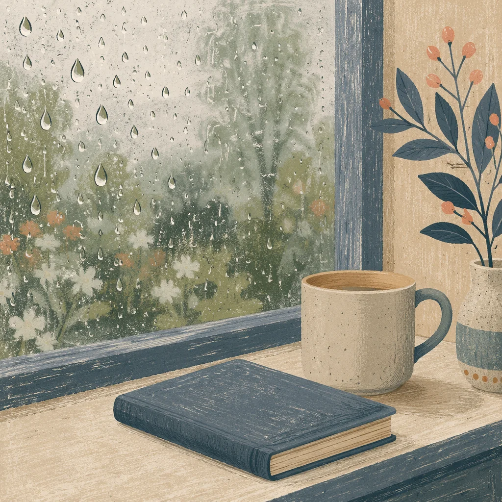 Rain Droplets on Window with Mug