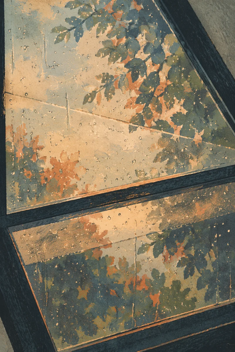 Rain Drops on Window with Blurred Trees