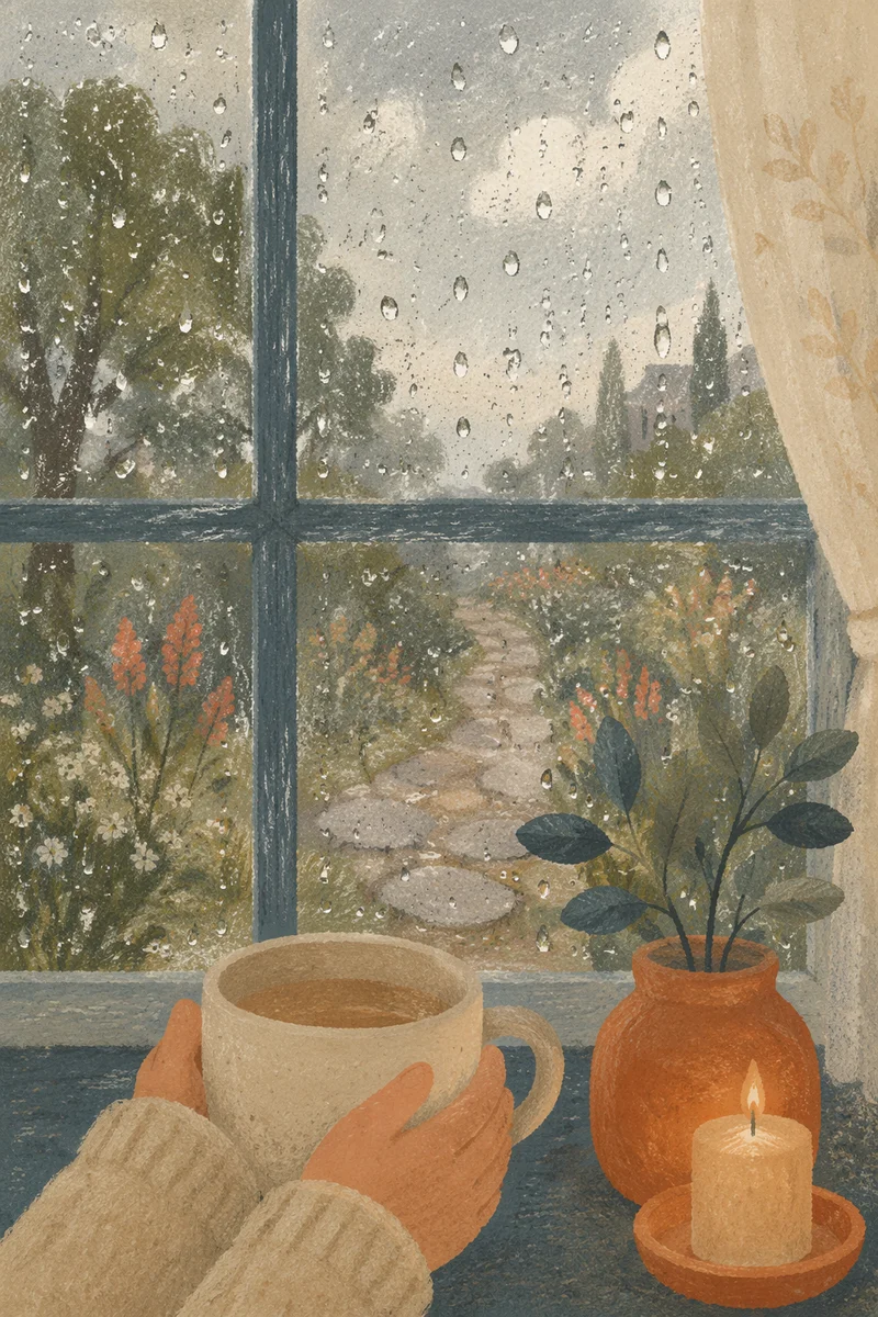 Rain Droplets on Window with Morning Reflection